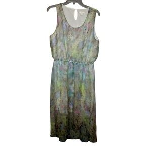 Charming Charlie’s chiffon dress watercolor pink purple green lined size large